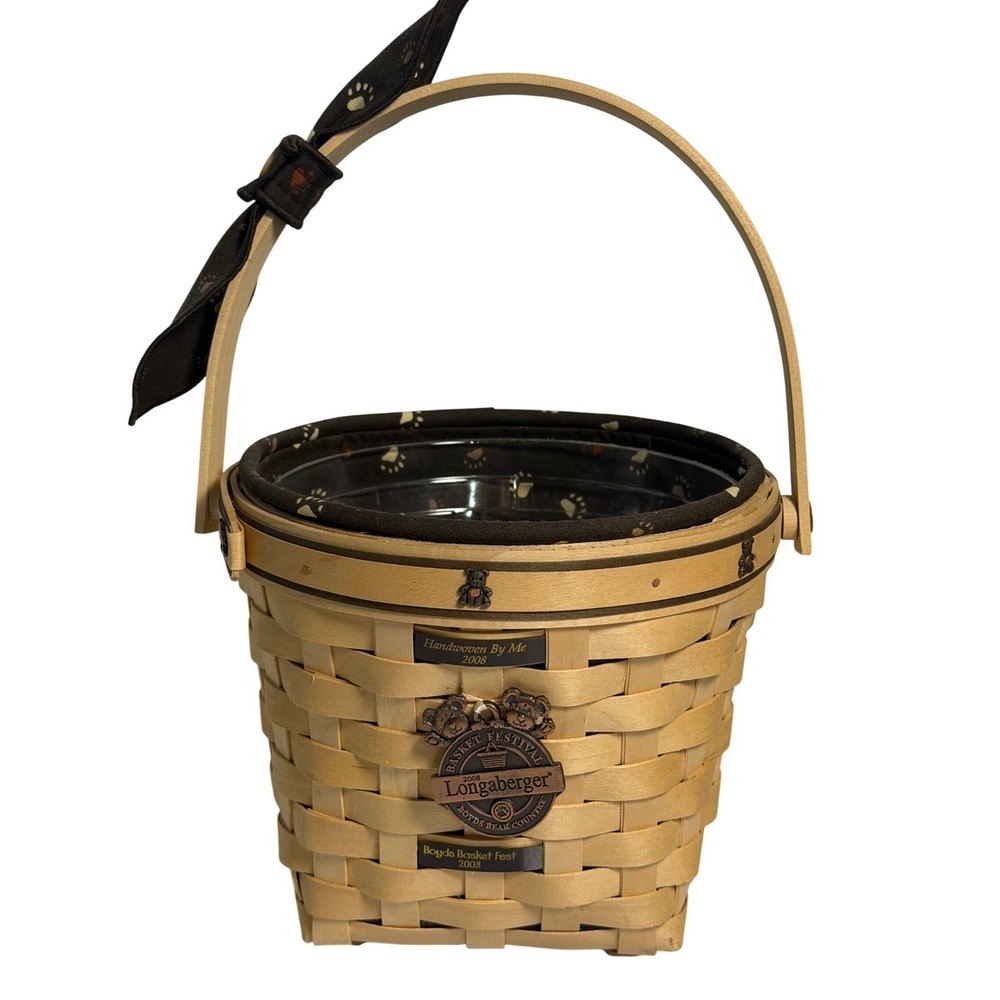 Longaberger Basket Festival 2008 Boyds Bear Country Woven Basket Brown Paw Print
